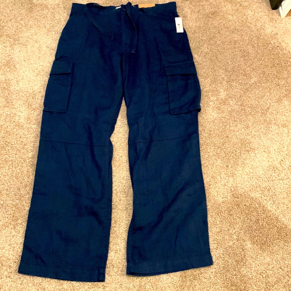 NWT Mens 100% Linen Cargo Pants